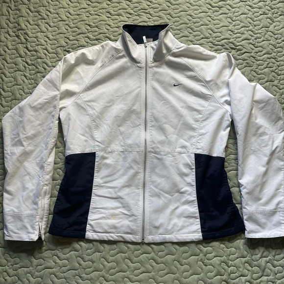 Nike Other - Nike Youth Large 14-16 Windbreaker Jacket‎ White Blue Hooded Full Zip Mesh Lined